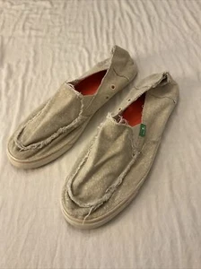 Sandali mocassini slip-on crema Sanuk ~ 10 donna ~ look effetto invecchiato - Foto 1 di 14