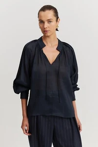 ✨ Country Road Silk & Linen Semi Sheer Pleat Detail Peasant Blouse Top Size 8 - Foto 1 di 11