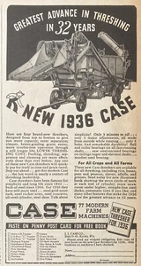 1936 AD.(XG1)~J.I. CASE CO. RACINE, WIS. NEW ‘36 CASE THRESHER - Picture 1 of 1