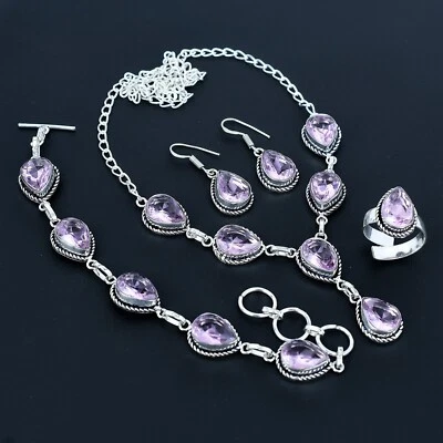 Pink Kunzite  Gemstone 925 Sterling Silver Handmade  Four Pcs Jewelry Set - Image 1 of 4