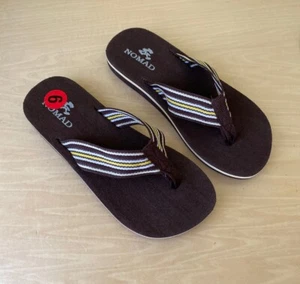 NEW! NOMAD Maui Sandal Women's 6 Brown Striped Web Strap Foam Thong Flip Flop - Picture 1 of 8