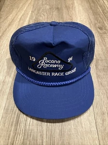 Vintage 1993 Pocono Raceway Lancaster Race Group Blue Mesh Hat Cap W/Blue Rope - Picture 1 of 6