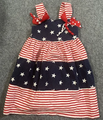 Sophie Rose Dress Girls 3T Americana Patriotic Red White Blue Stars Striped Bows - Image 1 of 4