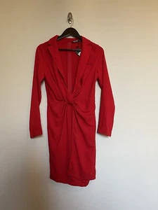 NWT Nastygal Red Long Sleeve Plunge Mini Dress - Picture 1 of 3