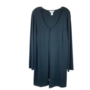 GEORGE Long Open Front 1 Button Cardigan Size 16W Black Long Sleeve Stretch Knit - Picture 1 of 5