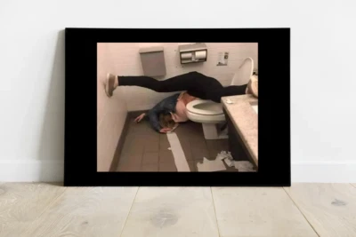 Funny Bathroom Poster- Bathroom Print- Guy Passed Out Next To Toilet-832 - Image 1 of 4