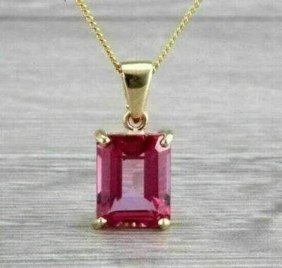 2.00Ct Emerald Cut Simulated Sapphire Solitaire Pendant 14k Yellow Gold Plated - Image 1 of 4