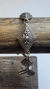 Signed PG .925 Sterling Silver & 18K Yellow Gold Panel Bracelet - Picture 1 of 6