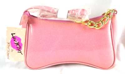 Bolsa tiracolo Betsy Johnson revestida rosa PVC glitter ombro bonito 6,5x10x3" nova com etiquetas - Imagem 1 de 4