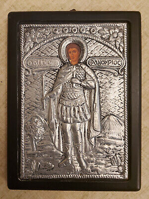¡Placa De Plata Icono Bizantino Griego Ortodoxo San Fanurios!¡! • 13.99€