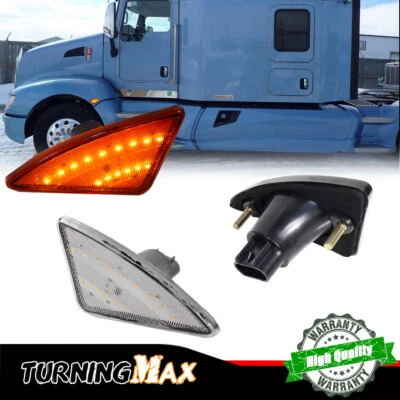 2Pcs Clear Front Fender Side Marker Signal Lights For Kenworth T660 T170 270 370 - Image 1 of 4