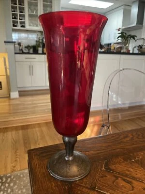 Jarrón vintage de vidrio rojo rubí de plata esterlina ponderado GORHAM modelo 1277 Foto 1 de 4