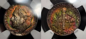 1953 D Roosevelt Dime 10c NGC MS 67 FT Stunning Rainbow Toning - Picture 1 of 9