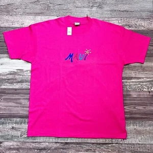 T-shirt vintage nuova con etichette HRLA Maui ricamata taglia XL rosa punto singolo punto morto - Foto 1 di 16