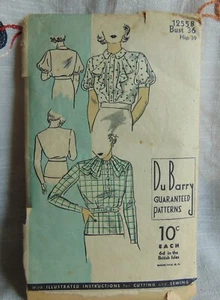 VTG 30s Du Barry Sewing Pattern Womans Blouse 36B - Picture 1 of 7