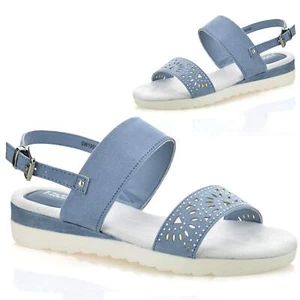 Sandalias informales de verano para mujer con tacón medio de cuña de espuma viscoelástica con honda trasera talla - Imagen 1 de 16