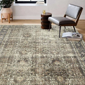 Vintage Area Rug 8X10 Brown Washable Living Room Large Carpet Non Slip Bedroom I - Picture 1 of 9