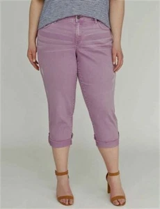 LANE BRYANT Purple Stretch Denim Girlfriend Cuffed Crop Jean 22 22W Fits 2X 3X - Picture 1 of 4