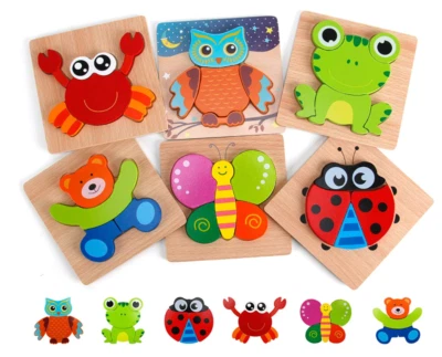6 Pack Wooden Jigsaw Puzzles for Toddlers Baby Kids 1 2 3 +Years Old Color Shape - Image 1 of 4