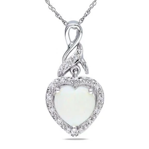 Amour Sterling Silver 1 1/5CT TGW Opal & Diamond Accent Heart Twist Pendant, 18" - Picture 1 of 5