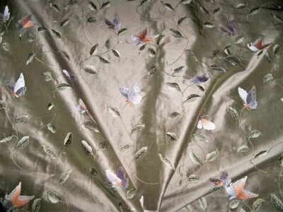 KRAVET COUTURE FLUTTER BUTTERFLIES EMBROIDERED SILK DAMASK FABRIC 6 YARDS MULTI - Image 1 of 4
