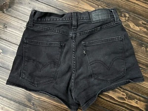 Vintage Levi’s Black Jean Denim Shorts Womens Juniors 25 ALL Black Tab & Patch - Picture 1 of 3