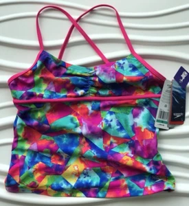 Speedo Girl's 16 Pink Blue 1 Piece Tank Swimsuit NWT - Picture 1 of 2