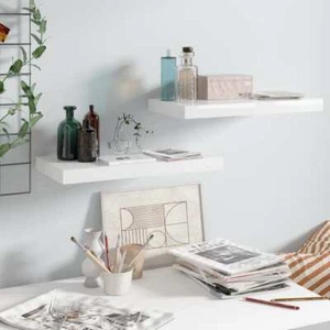 2-Piece High Gloss Floating Shelf Set DIY Wall Mount Display Book Shelves White - Picture 1 of 8