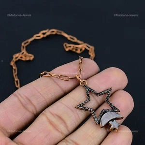 Natural Silver Sheen Obsidian White Topaz Copper Electroformed Chain Necklace - Picture 1 of 6