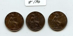 Great Britain three 1900 Farthings (#180). All Nice Uncs.  - Picture 1 of 2
