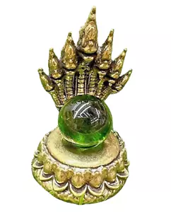 Amulet Magic Naga 7 Heads Green eye ball Brass Thai Talisman Luck Hindu Statue - Picture 1 of 9