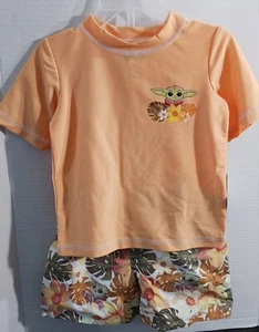NWT Boys 18M Disney STAR WARS MANDALORIAN 2 Piece Swim Trunks UPF 50+ Swim Shirt - Picture 1 of 16