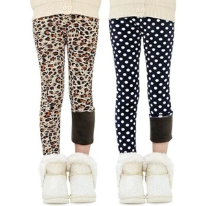 Adorel Girls Fleece Lined Leggings Winter Pants Pack of 2 (NAVY / LEOPARD PRINT) - Picture 1 of 6