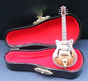 Brown Electric Guitar With A Black Case Dolls House 1:12 Scale Instrument 552 - Picture 1 of 8