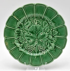 SARREGUEMINES grün 7,5" TRAUBENBLÄTTER TELLER Majolika Frankreich selten Vintage 1800er - Bild 1 von 12