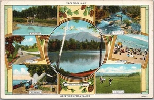 Vintage 1931 MAINE Multi-View Postcard "VACATION LAND" Camping / Beach / Golf - Picture 1 of 2