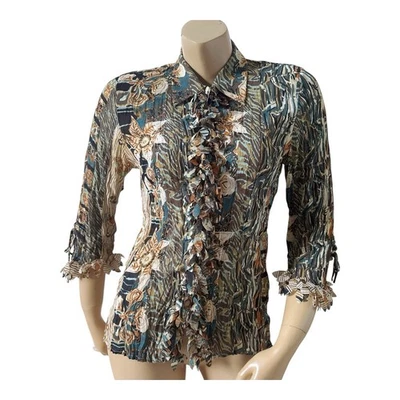 VIOLET & CLAIRE Womens Size Small Sheer Ruffled Button Up Collar Crinkle Shirt - Image 1 of 4