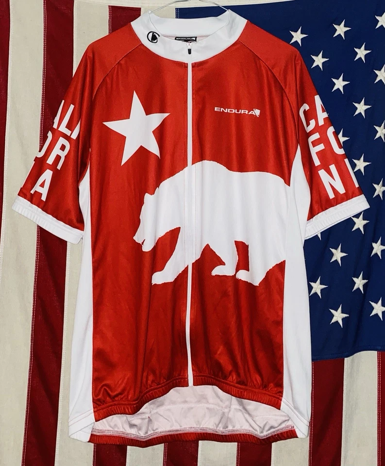 Men's Endura California Print CoolMax Cycling Jersey Size Large Red NWOT NEW - Image 1 of 2