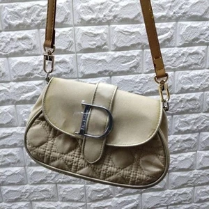 Dior Logo Novelty Quilted Pouch Shoulder Bag Nylon Crossbody Bag Beige - Picture 1 of 10