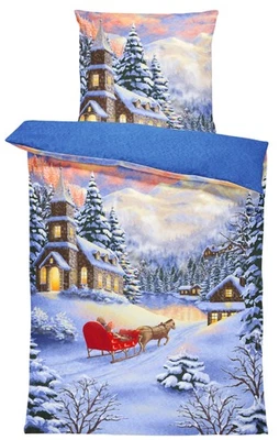 Winter Bettwäsche 135x200 cm Winterlandschaft Weihnachten Flausch Thermofleece - Bild 1 von 4