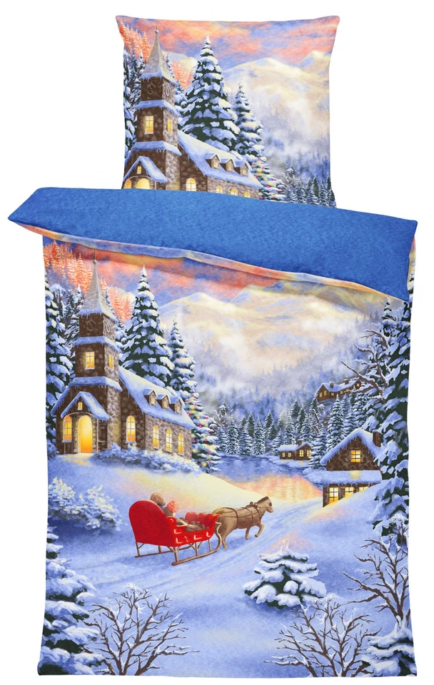 One-Home Winter Bettwäsche 135x200 cm Winterlandschaft Weihnachten Flausch Thermofleece