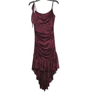 Tabu Damen Burgunderrot Glitzer Blumen Rüschen Hi Low Kleid MED Fairy Whimsigoth - Bild 1 von 9