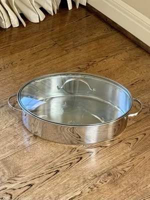 Olla tostadora ovalada grande de acero inoxidable Princess House 18/10 7 cuartos tapa de vidrio grabado Foto 1 de 4