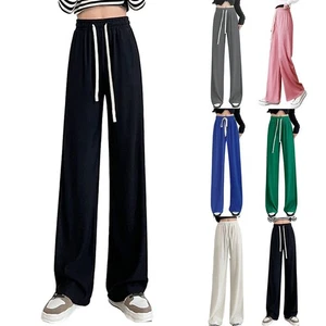 Comfortable Women's Wide Leg Sweatpants Cool Summer Pleated Casual Pants - Picture 1 of 16