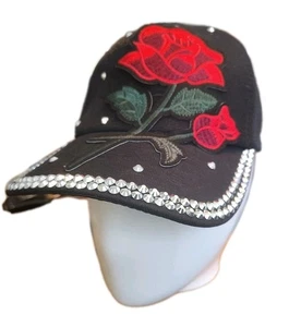 Cappello camionista nero-rosso rosa e bling-argento borchie ricamo applique donna nero - Foto 1 di 8