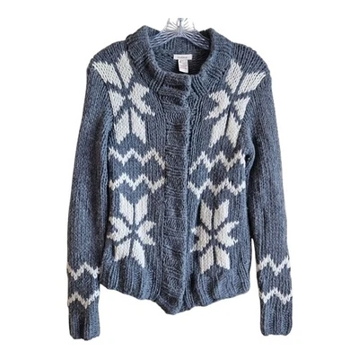 SUNDANCE Mujer S Cárdigan Suéter Nórdico Gris Blanco Grueso Tejido Lana de Cordero 36" Foto 1 de 4