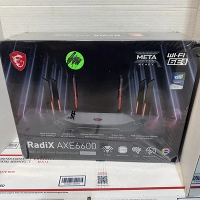 MSI RadiX AXE6600 WiFi 6E Tri-Band Gaming Router Supporto 2,5 GHz/5 GHz/6G (scaffale) - Immagine 1 di 4