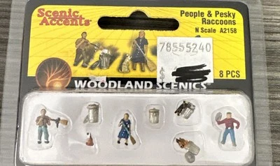 Woodland Scenics N Scale A2158 People &  Pesky Racoons  8 PC CC - Image 1 of 2