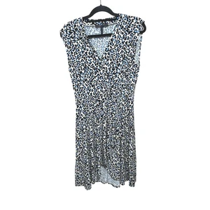 BCBG MAX AZRIA V-Neck Leopard Print Cadet Blue Faux Wrap Midi Dress M-Timeless - Picture 1 of 11
