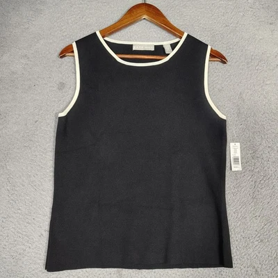 Kate Hill Tank Top Women's Large Black White Knit Sleeveless Blouse Preppy NWT - Image 1 of 4